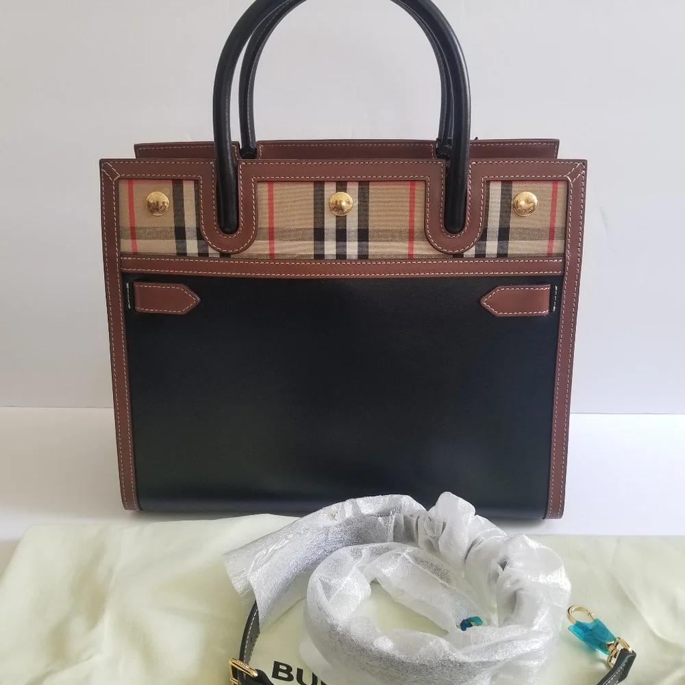 Burberry Title Vintage Check Leather Satchel Black - Picture 10 of 13